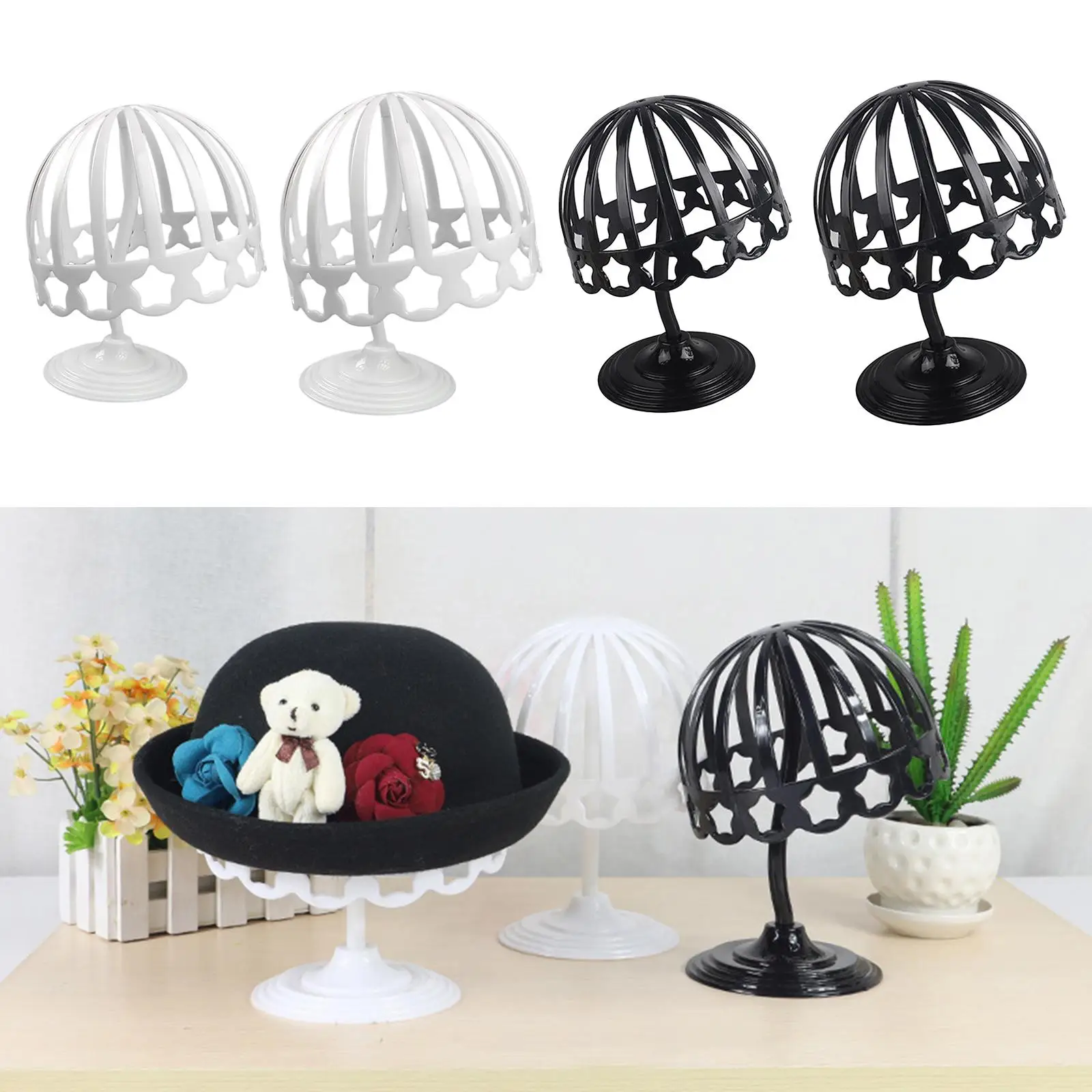 Plástico Cúpula Shaped Hat Stand, Hat Rack, Tabletop Design, peruca Display