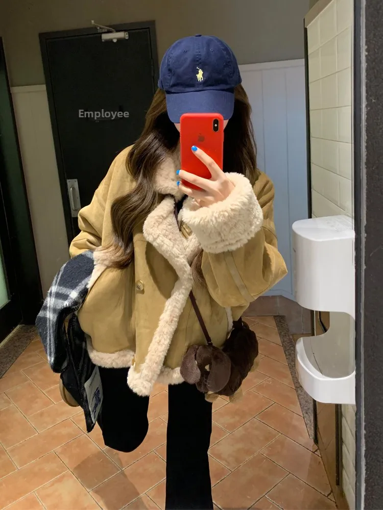 Novo avançado camurça pele de cordeiro jaet feminino ort casual elegância tamanho pequeno couro pele intercada casaco calor aleta design