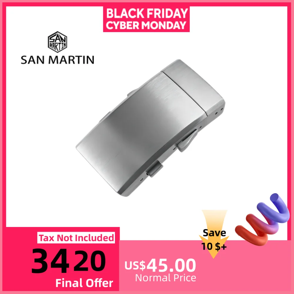 

San Martin 18mm 20mm Watch Strap Driver Buckle Ratcheting Micro-Adjust Fold-Over Bracelet Fly Clasp Brushed Solid Steel BK1841