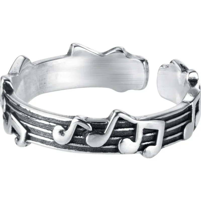 Vintage Thai Silver Note Five-line Music Score Ring for Women Girls Fashion Personality Party Accessories 2024 Trend New Jewelry