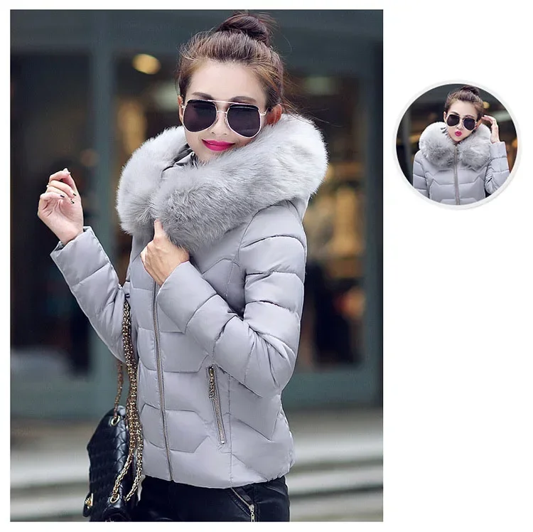 

Female Coat Autumn With Fur Collar Hooded Cotton Padded Winter Jacket Women Short Outwear Basic Jacket