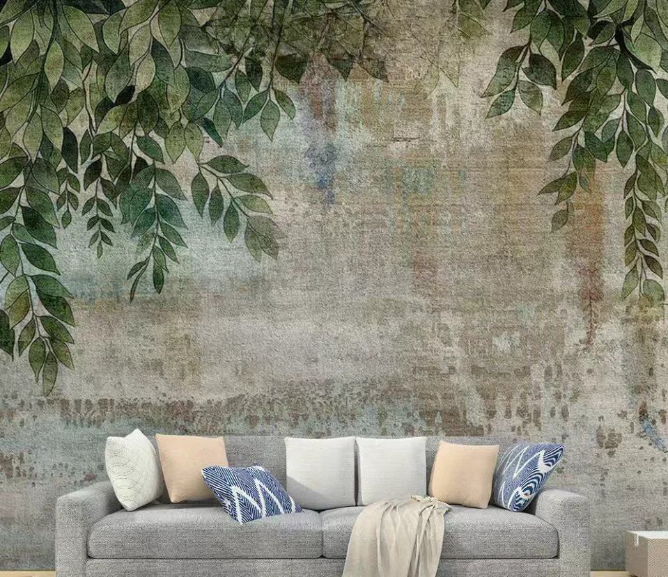 Customized wallpaper living room bedroom background wall retro leaf restaurant French eco-friendly mural light luxury