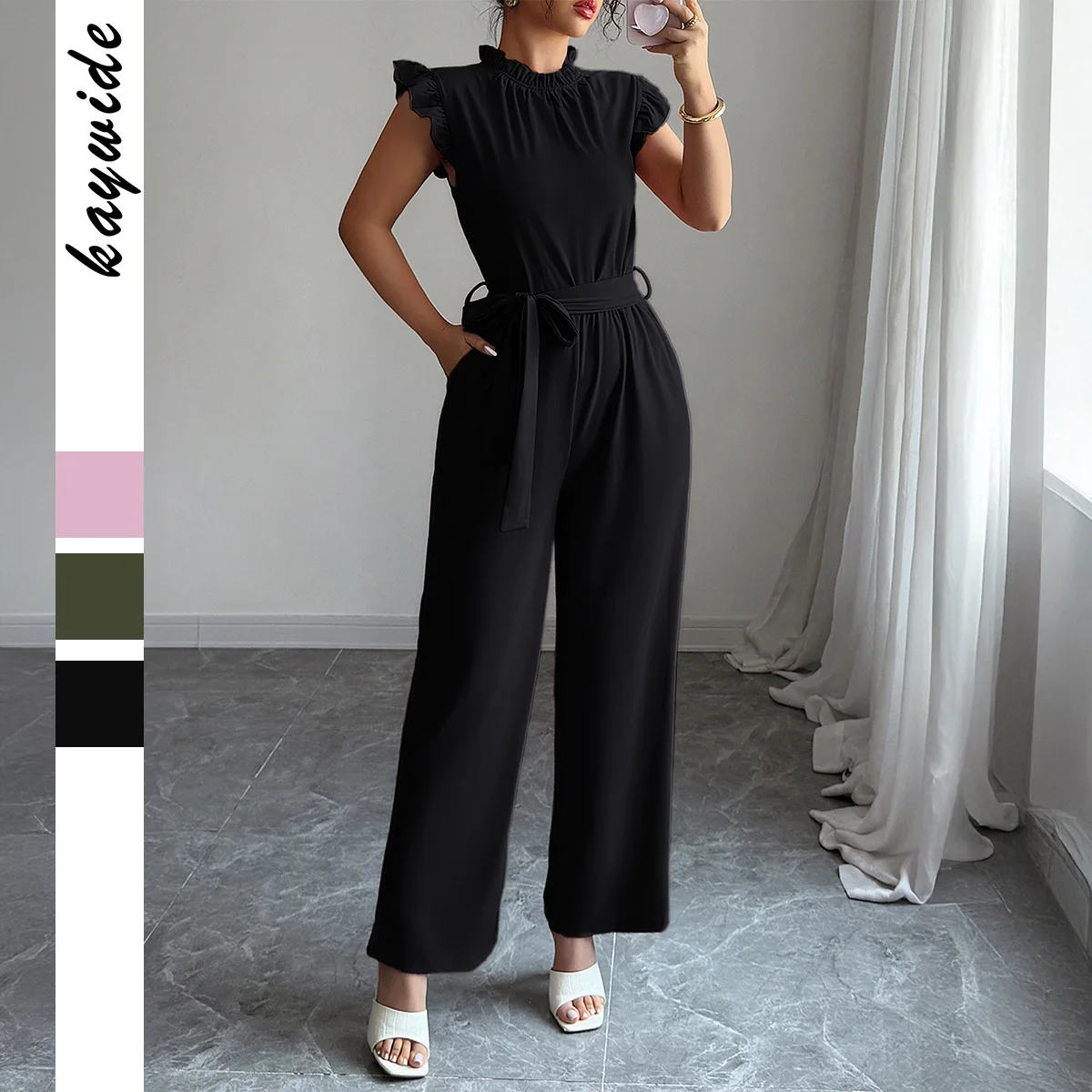 

Fashionable Lace Short-sleeve Cinched Waist Lady Women's Dress 2026 Spring-summer Independent High-waist Design Robe Lace