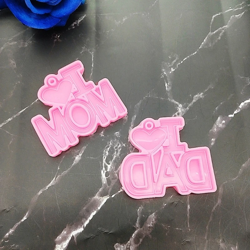 I Love Mom Dad Word Letter Keychain Epoxy Resin Mold Thanksgiving Mother Father Day Pendant Handmade Silicone Mould DIY Crafts