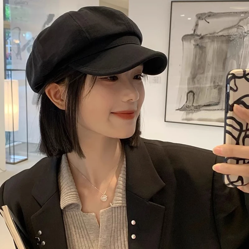 단색 모직 패션 베레모, 가을 및 겨울 야외 코튼 모자, 방풍 남성 여성 뉴스보이 모자, 범용 화가 모자