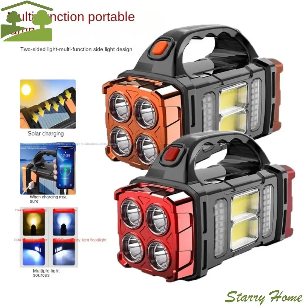 

High Power Solar Portable Searchlight USB Rechargeable Waterproof Torch Work Light 4 Gear Strong Light Flashlight Hiking