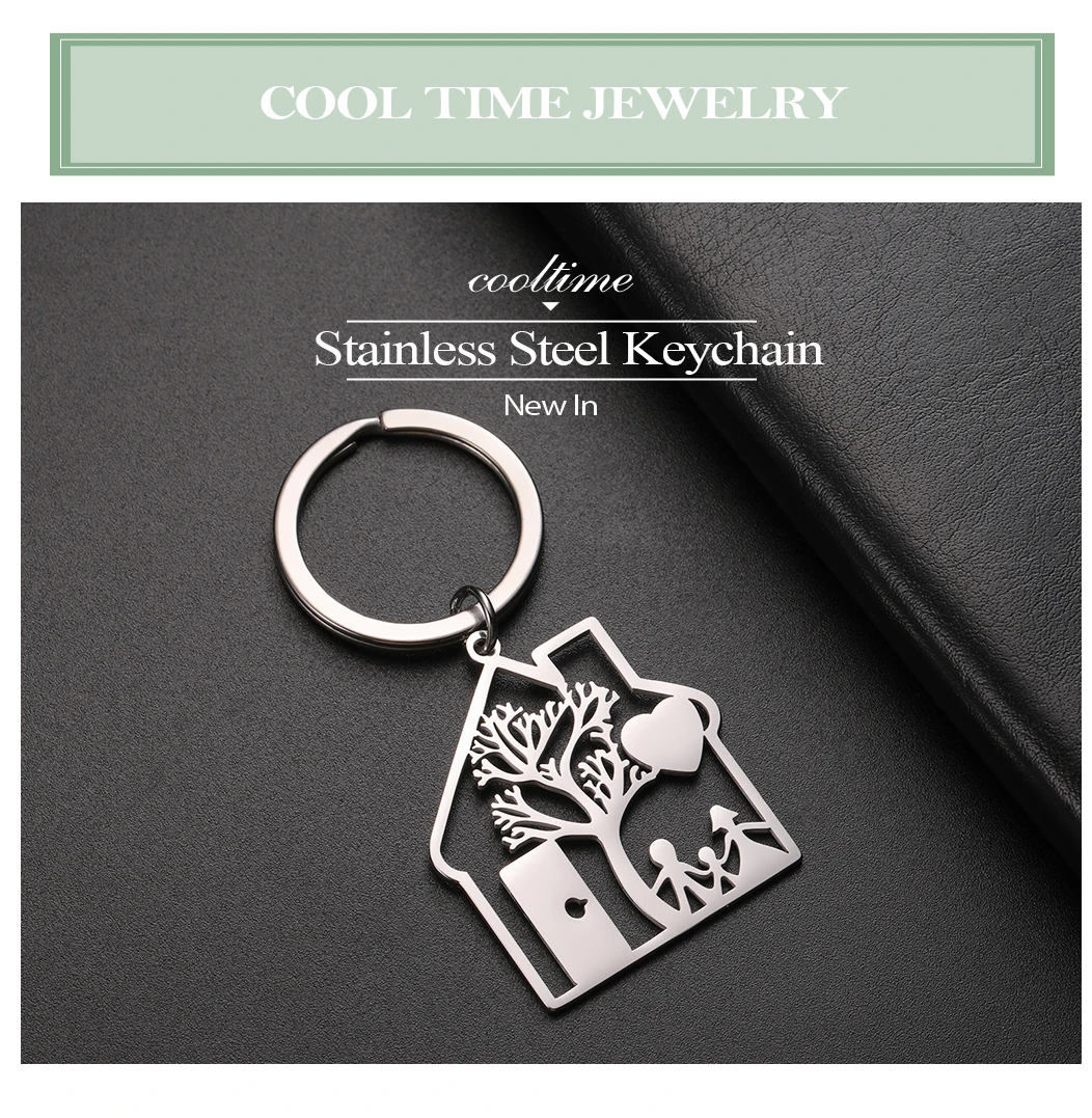 COOLTIME Familienhaus Anhänger Schlüssel bund Edelstahl Baum Liebe Mutter Papa Kind Auto Schlüssel ring Mode Verwandtschaft Schlüssel anhänger Schmuck Geschenk – Detail 1