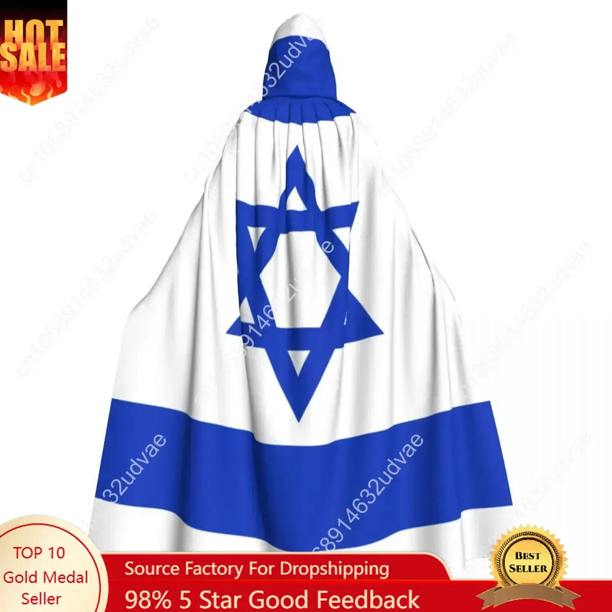 

Adult Cloak Cape Hooded Flag of Israel Medieval Costume Witch Wicca Vampire Elf Purim Carnival Party