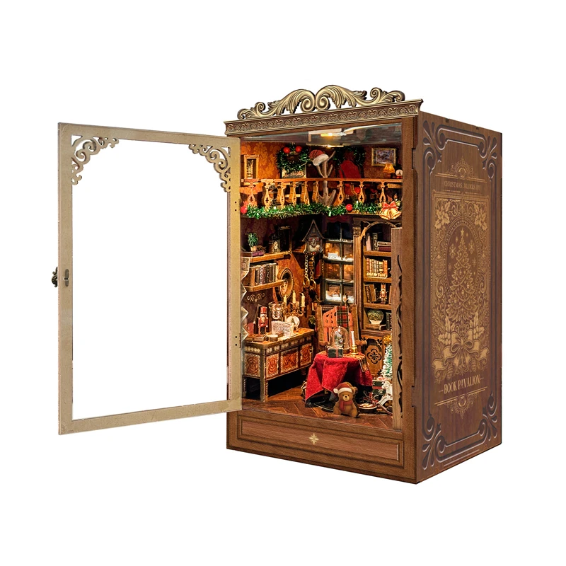 DIY 3D Wooden Christmas Bookhouse Book Nook Mini Cottage Miniature Model Kits Jigsaw Puzzles for Friends Birthday Gifts