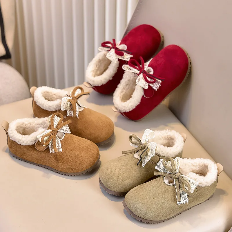 

2025 Winter New Children Casual Cotton Shoes for Girls Fashion Korean Style Soft Sole Non-slip Versatile Princess Keep Warm Shoe