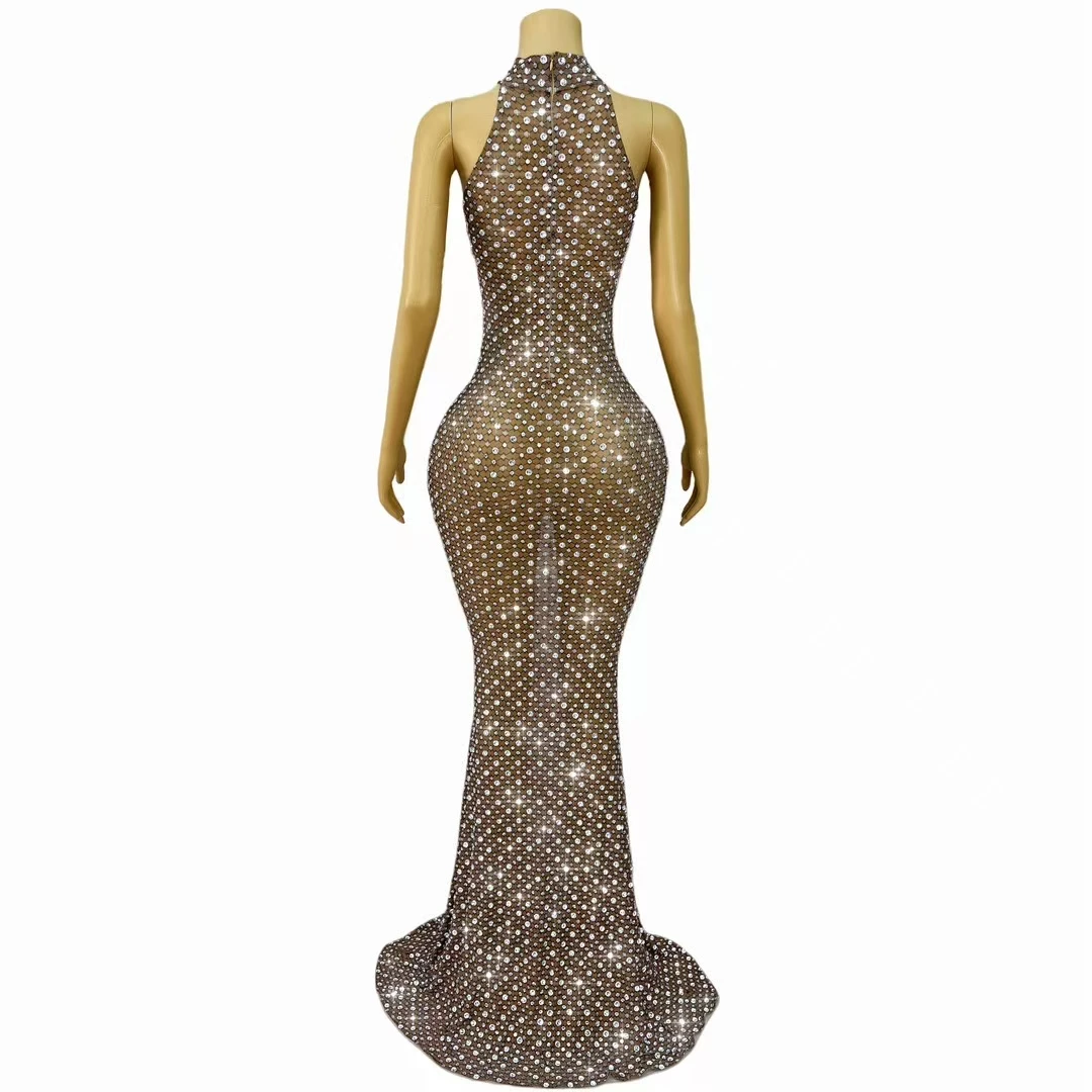 Wangshangzuan الراقية زائدة اللباس الساطع كامل الماس ثوب مسائي كوكتيل حزب حفلة موسيقية الزي السجادة الحمراء المرحلة الزي