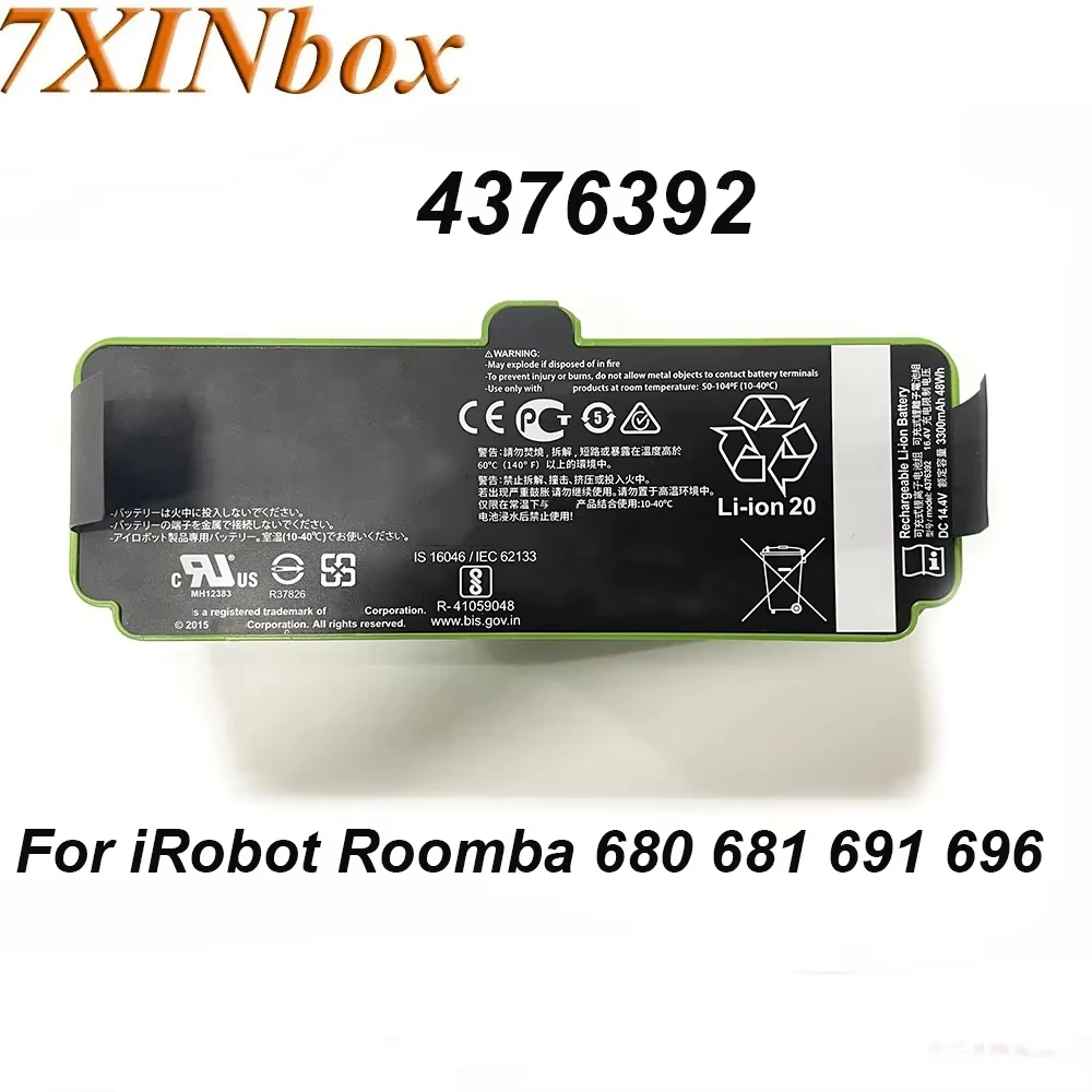 7XINbox 4376392 3300mAh 14.4V 48Wh Battery For iRobot Roomba 615 640 652 665 670 680 681 691 696 891 896 965 960 980 985 Series