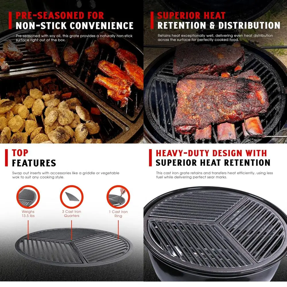

Enhanced Modular Cast Iron Grate for 18.5 Grills, Perfect for Jumbo Joe, Offers Excellent Heat Distribution and Uniform Cooking