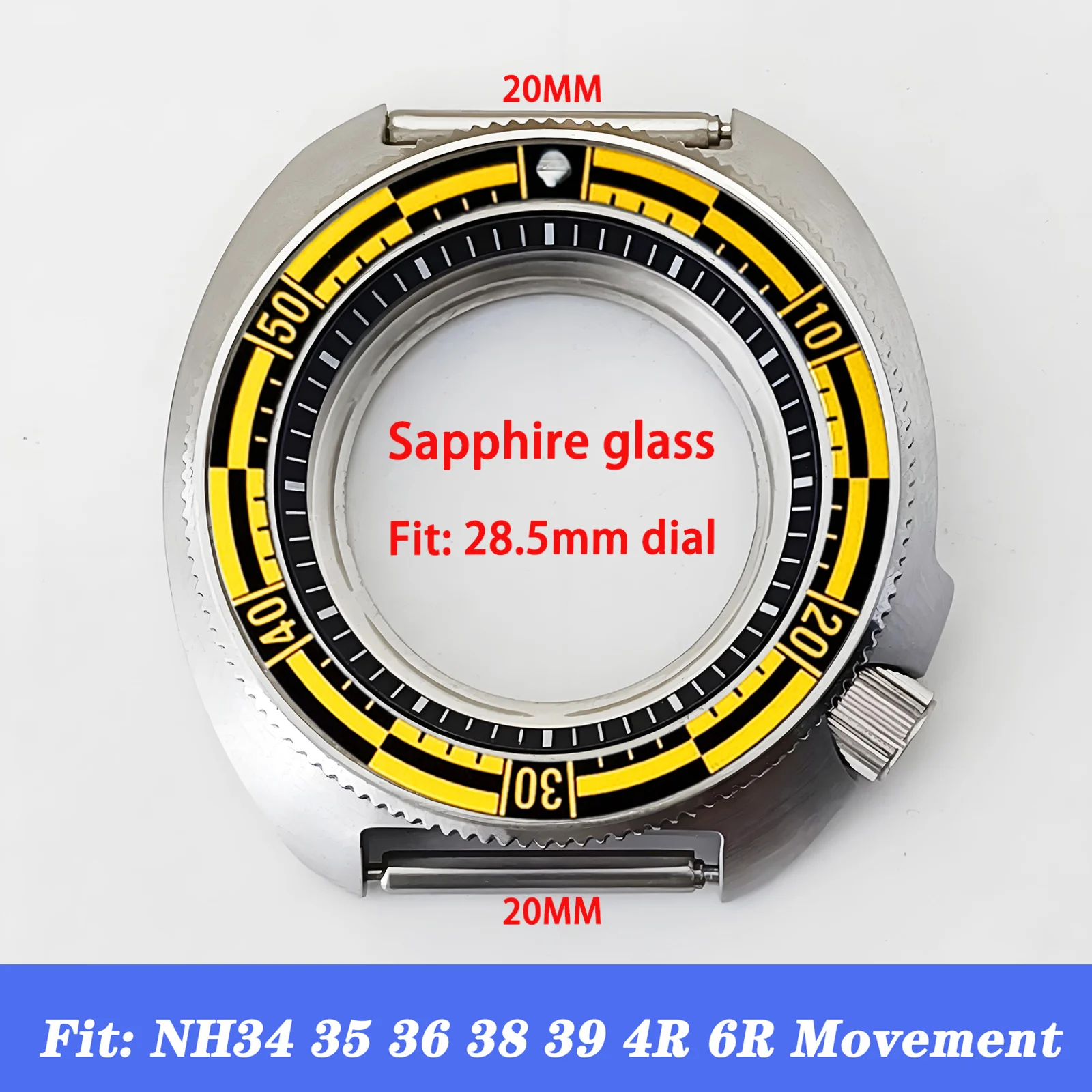 

Mod Turtle Case Nh35 Case Crown at 4.1 oclock Sapphire Crystal Glass Aluminum Bezel Insert Silver Stainless Steel Watch Case