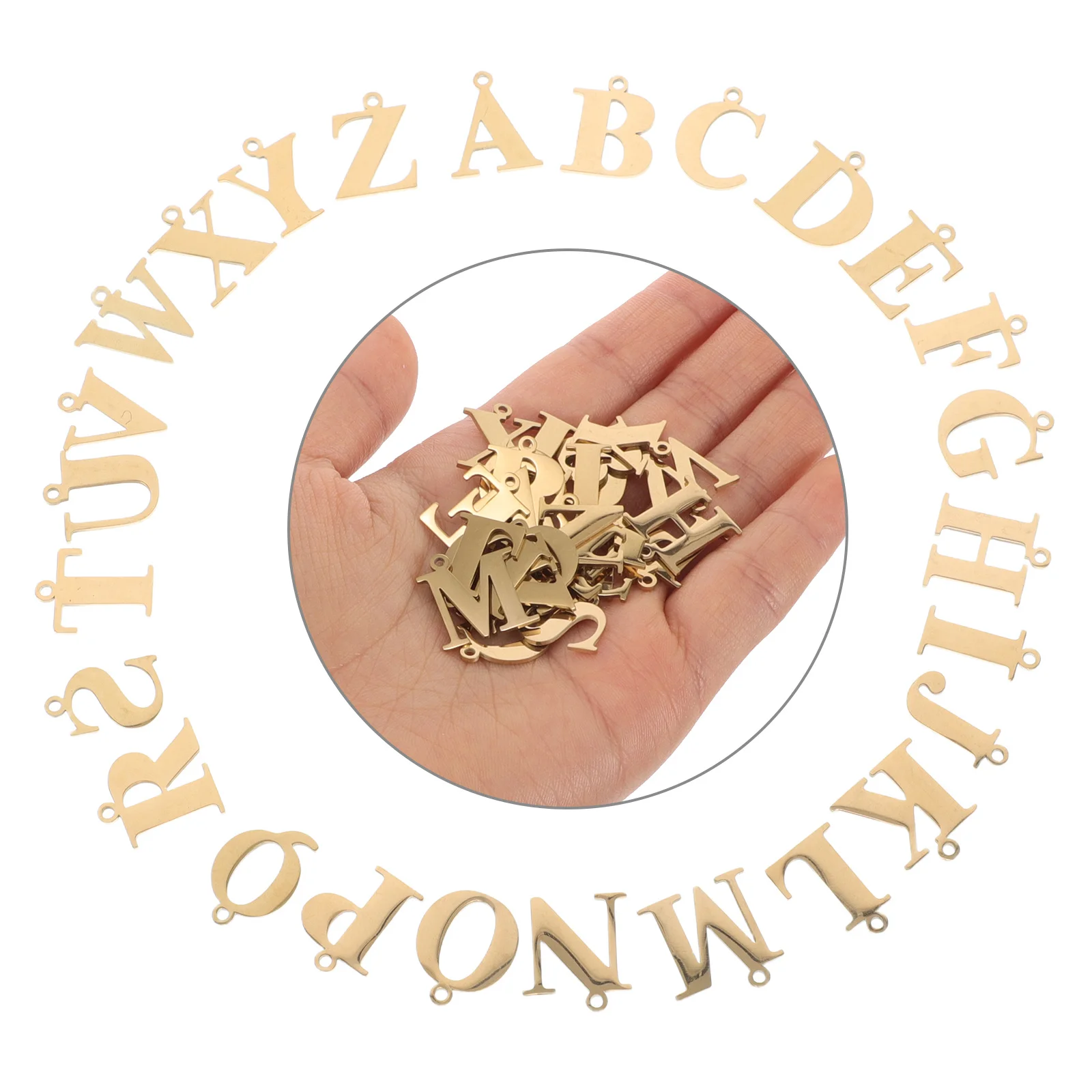 26Pcs Stainless Steel Alphabet Letter Charms DIY Jewelry Pendants for Necklaces Bracelets Keychains Words Dangle Charms Pendant