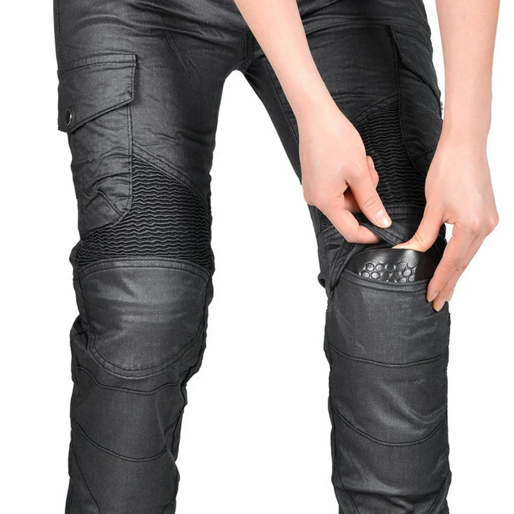 Coated Waterproof Slim Fit Motorcycle Riding Protective Pants for Women with 4 x CE Armor Stretch Motocross Racing Jeans