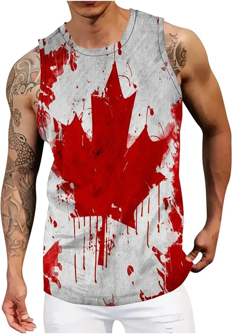 

Майка мужская с 3D-принтом флага Канады, винтажная модная уличная одежда, удобный баскетбольный жилет, одежда без рукавов