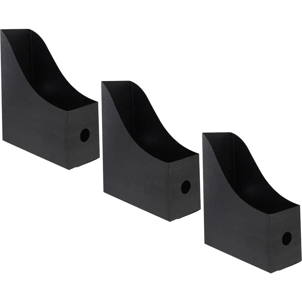 3pcs File Holders Black PP Desk Rack Folder Organizer Student Document Storage Magazine Rack Book Bin Office Accessories