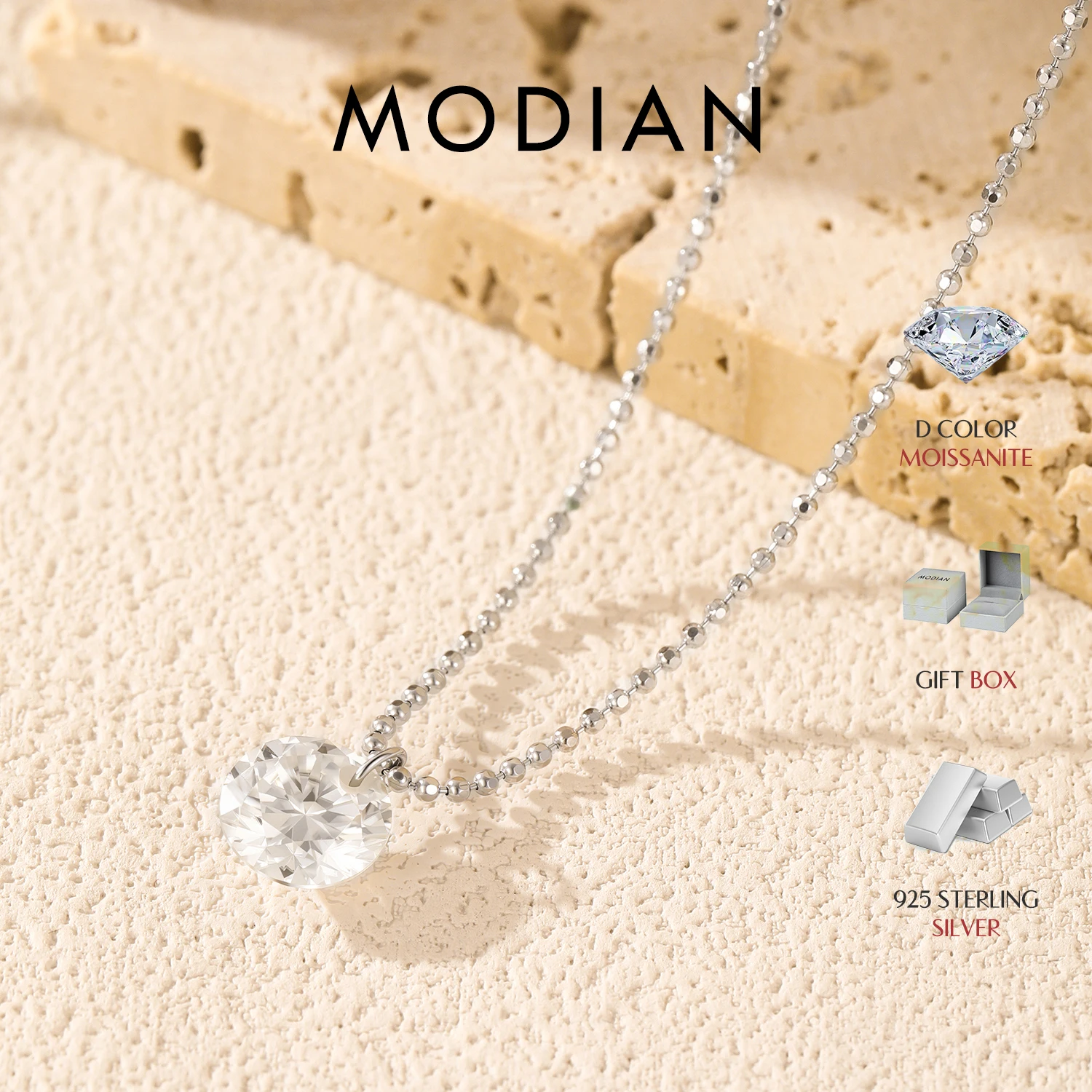 

MODIAN D Color Moissanite Necklaces 925 Sterling Silver Trendy Beads Necklace Stackable Pendant Necklace For Women Fine Jewelry