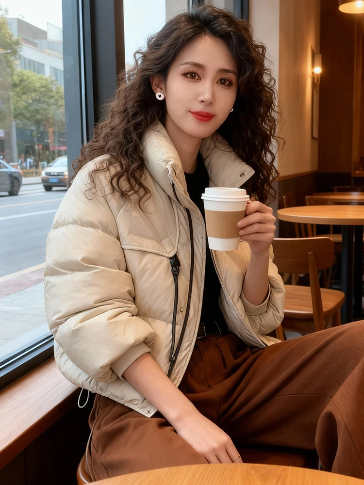 Hiver Thiened Fce doublé femmes vers le bas Jaet ort Sle trajet Version coréenne manteau chaud fermeture à glissière couleur