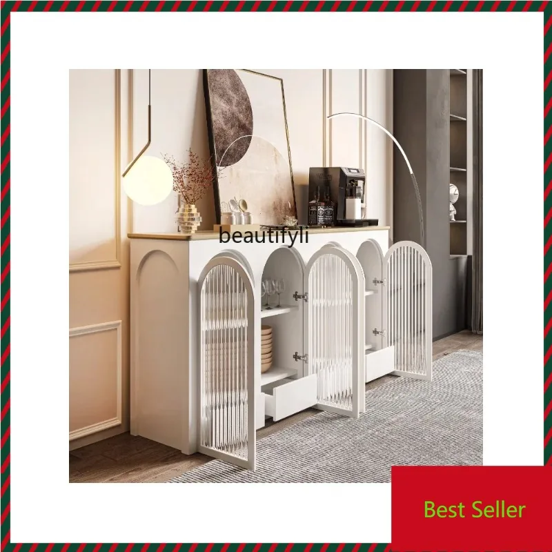 

M71 0French Retro Sideboard Cabinet Living Room Floor Standing Storage Cabinet Middle Ancient Arch Solid Wood Entrance Cabinet