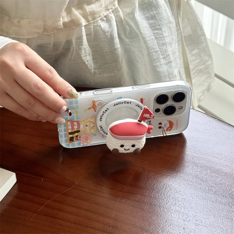 เคสโทรศัพท์แม่เหล็กแบบซูชิเกาหลีน่ารัก สำหรับ iPhone 17 Pro 14 15 16 Pro Max พร้อมขาตั้ง Magsafe เคสคาวาอี้ 17Pro Capa