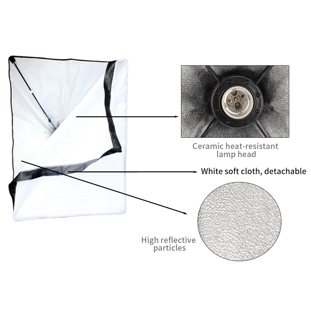 การถ่ายภาพ 50x70 ซม.Softbox Lighting Kits Professional Light ระบบ E27 หลอดไฟถ่ายภาพอุปกรณ์สตูดิโอถ่ายภาพ