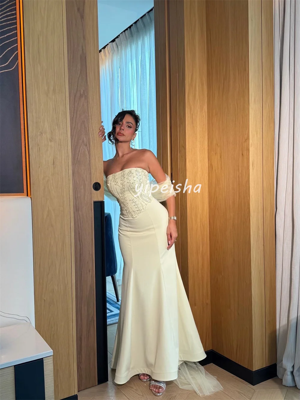 تخصيص مثير كلاسيكي جيرسي الديكور مطرزة حورية البحر حمالة فساتين طويلة مخصصة فساتين المناسبات الأحجام المتاحة الموضة