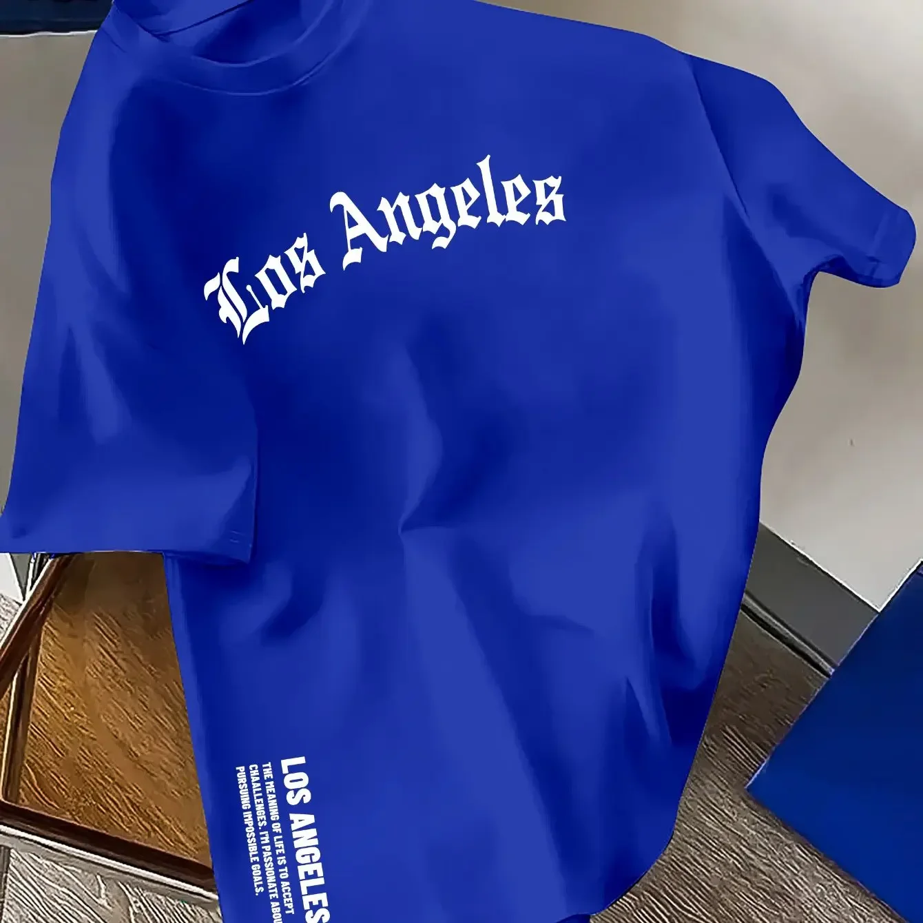 Summer men's round-neck short-sleeved shirt, 100% pure cotton fashionable Los Angeles letter print loose casual T-shirt