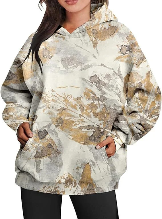 New Autumn winter  women  fleece hoodie fashion 3D camouflage leaf print loose pullover hoodie sweatshirt