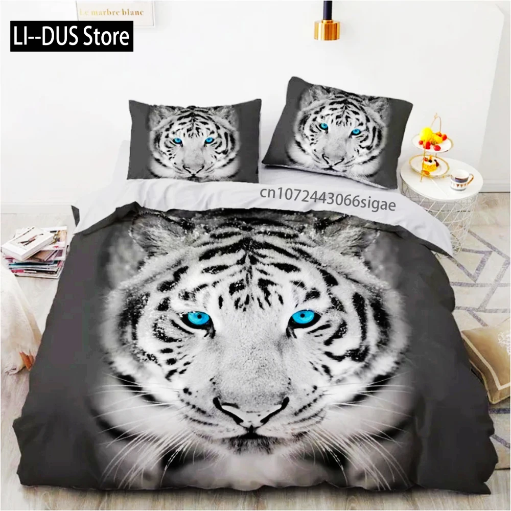 

3D Animal Tigers Bedding Set 2/3PCS Soft Microfiber Queen King Twin Size Duvet Cover Set With Pillowcases Teens Boys Bed Linen