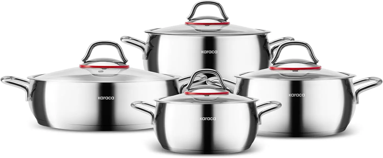 

8-Piece Cookware Set Made of Steel Pot Set, Cookware Set, Cookware Sets, Stainless Steel, Suitable for Induction with Glass Lid
