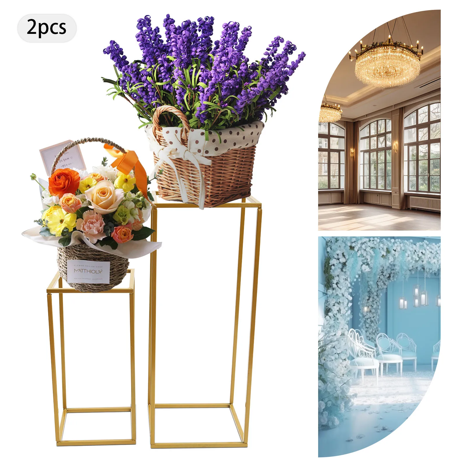 Wedding Flower Stand, Set of 4, Modern Rectangular Design, Stable Iron Structure, Perfect for Wedding Decorations, Floor