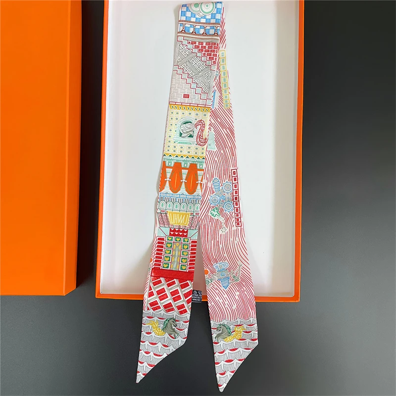 New Design Women Silk Scarf Luxury Brand Skinny Small Scarves In Summer Fashion Hairband Wrap Bag Ribbon Scarf Headscarf