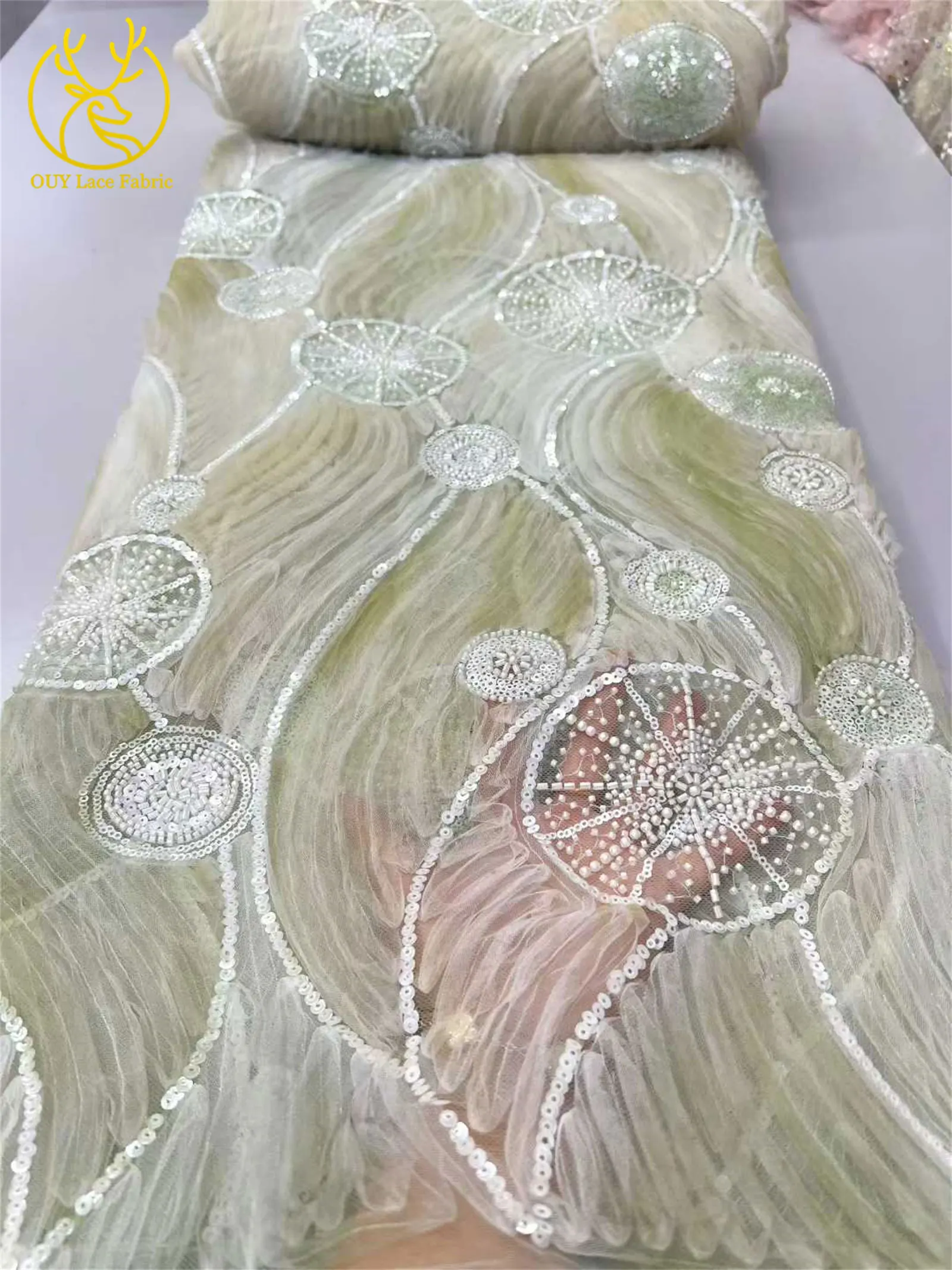 美しいエレガントなアフリカのスパンコールレース生地2025フランスナイジェリアチュールメッシュビーズレース生地、ウェディングドレス縫製用