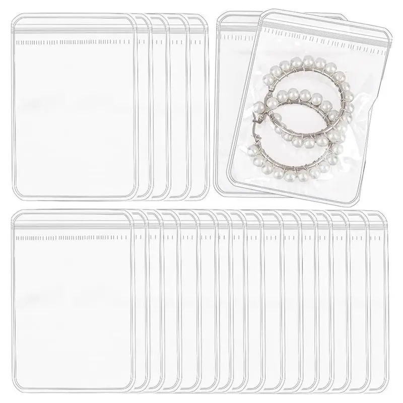 

100 шт., 2,8 х 4 дюйма, сумки для ювелирных изделий из ПВХ, прозрачные пластиковые сумки для ювелирных изделий, самозапечатывающийся чехол на молнии, органайзер, сумка против тускнения-TFBC