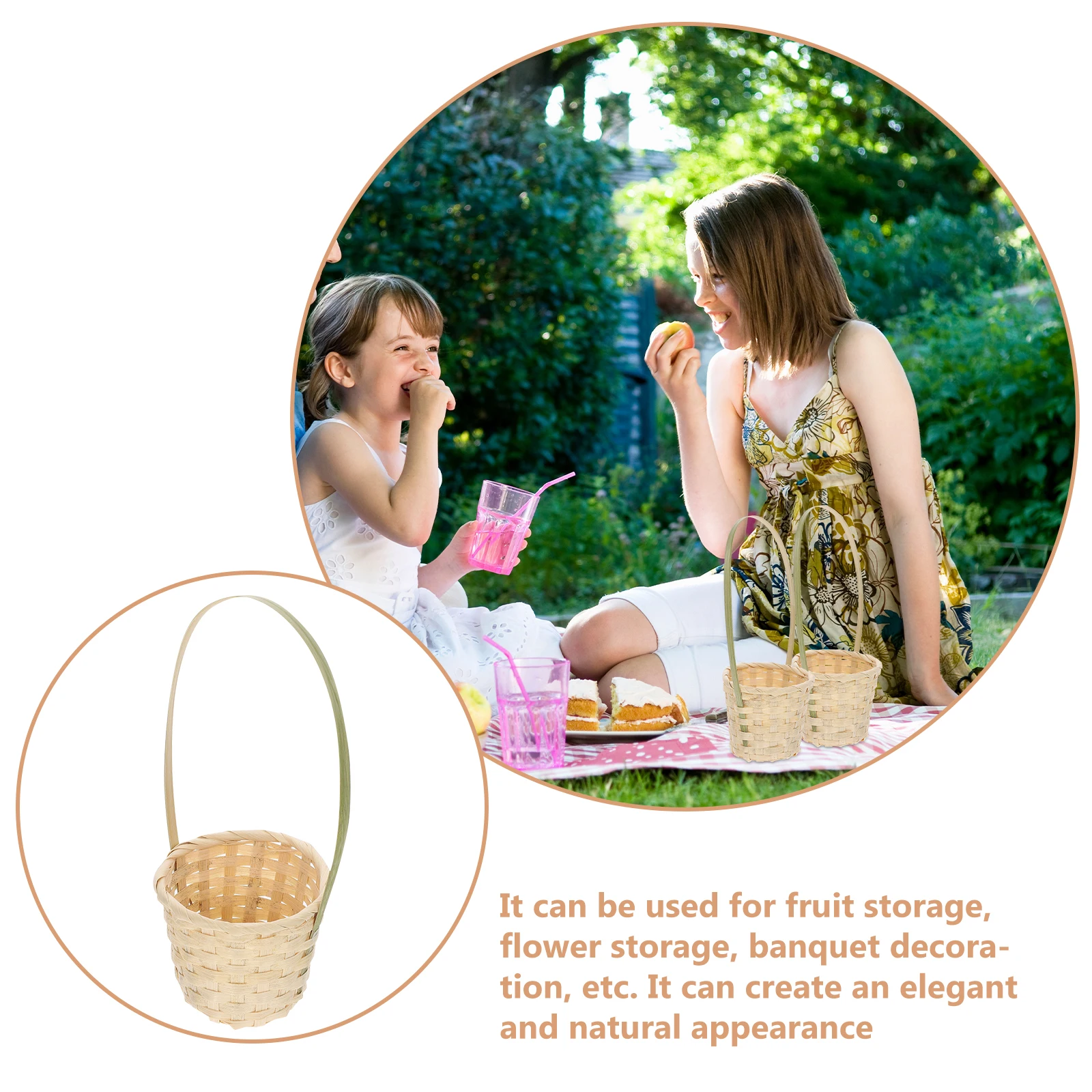 

8Pcs Bamboo Storage Basket Woven Handmade Flower Fruit Vegetable Portable Outdoor Picnic Decoration Portable Basket