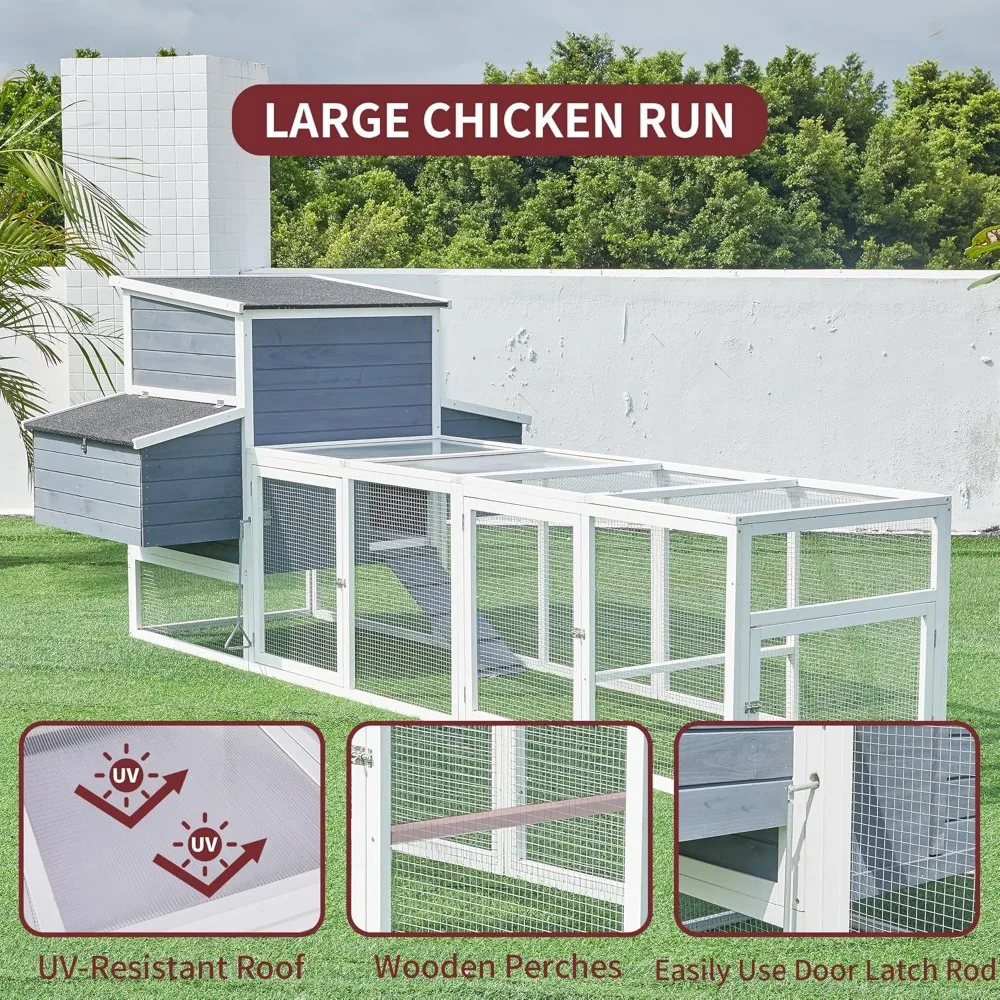 Large Wooden Chicken Coop with Ramp and Tray, Suitable for 4-8 Chickens, Outdoor Poultry Cage, Rabbit Cage