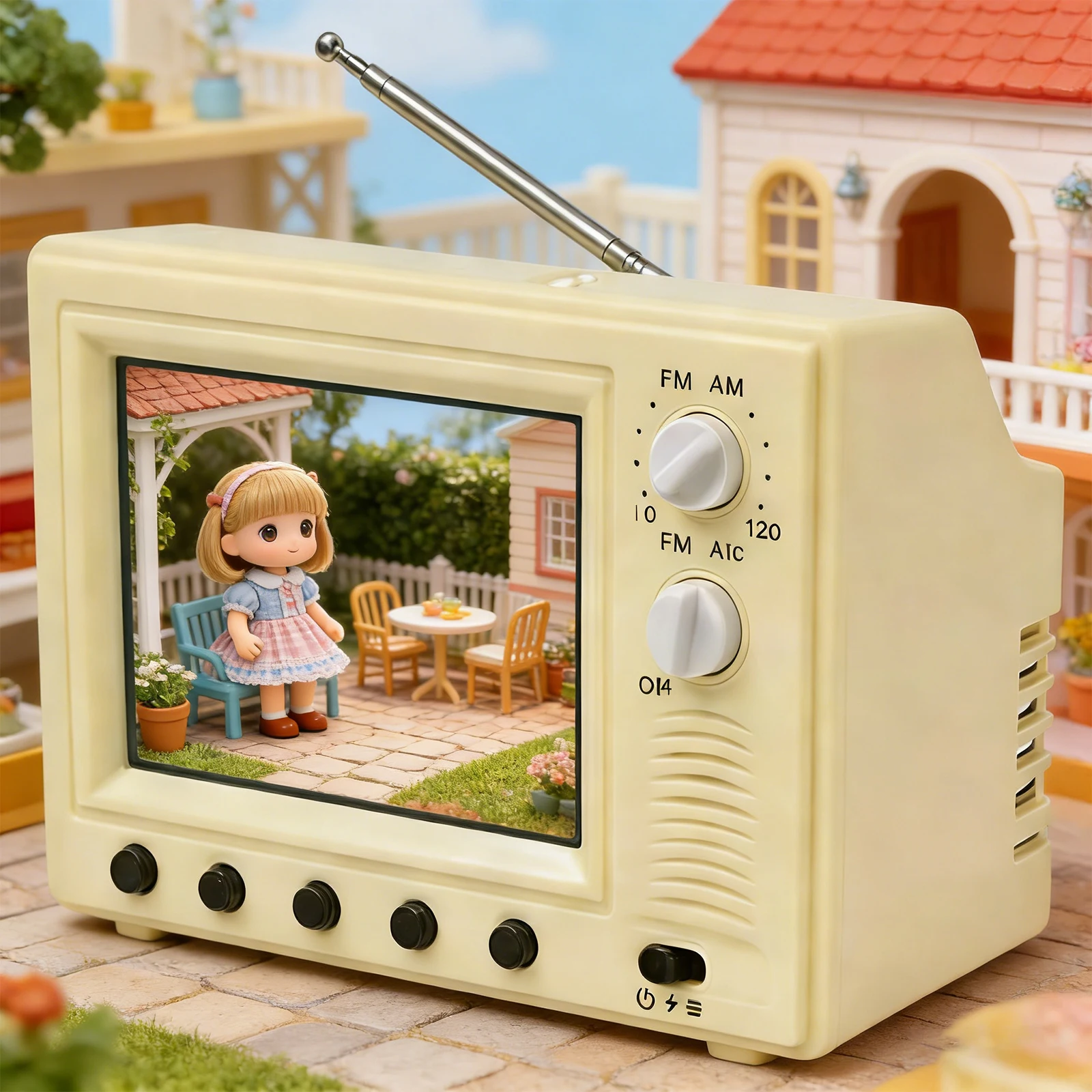 Mini Retro TV with 8GB Storage HD 720p Tiny TV Support External USB 1:12 Scale Classics TVs for Dollhouse Miniature Scenes Gift