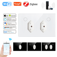 Zigbee Tempered Glass 118 Type Smart WiFi Tuya Socket Touch Switch 10A Brazil Chile Wall Plug Socket Concealed Embedded Socket
