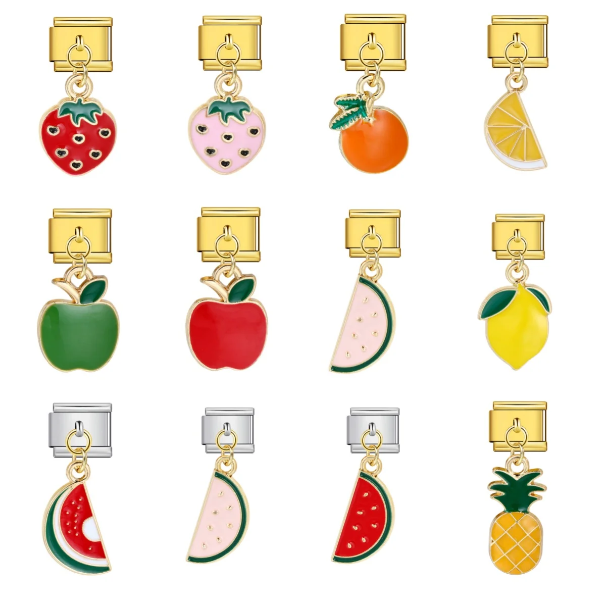 Neuer italienischer Charm-Anhänger mit Orangen-, Erdbeer-, Apfel-, Zitronen- und Wassermelonen-Motiven, passend für 9-mm-Edelstahlarmbänder, Schmuckherstellung, DIY-Schmuck. – Detail 1