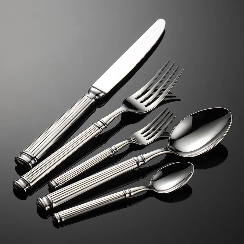 Roman Handle 304 Stainless Steel Cutlery Set Wedding Table Decoration Knife Fork Spoon Modern Kitchen Utensils Full Dishes Sets