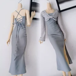 bjd doll clothes fit into 1/3 1/4 size halter skirt Halter strap split dress Long sleeve coat Doll accessories