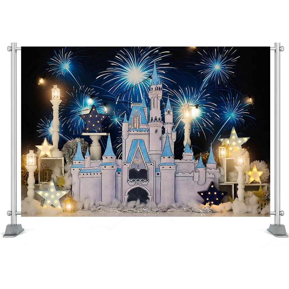 Blue Dream Castle Photo Background Children Birthday Cake Smash Photography Backdrop Cloth Kids Portrait Photo Studio Props