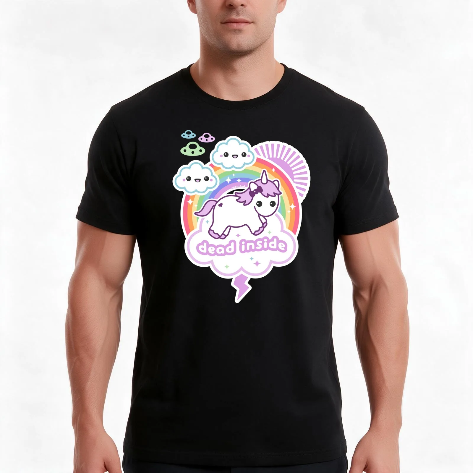 Pastel Goth Dead Inside Unicorn T-Shirt, Summer Casual Cotton Tee, Oversized Streetwear Tops, Vintage Graphic Print, 100% Cotton