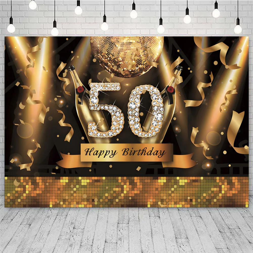 Gold Glitter 50th Photo Backdrop Red Curtain Men Woman 50 Years Old Birthday Party Photography Background Photocall Props Banner