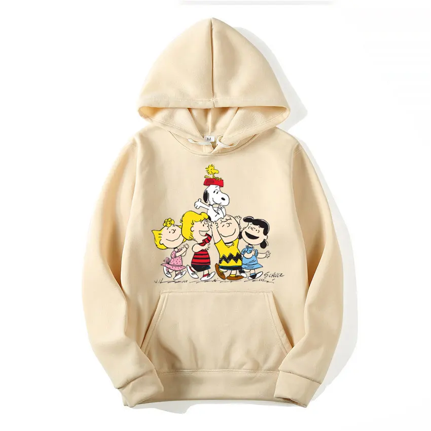 Snoopy Family Cartoon Anime Women Pullover Tops 2024 New Spring Autumn Men Hoodies Casual Gray Sports Couple Sweatshirts