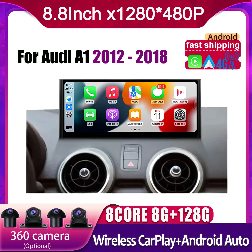 

8.8 Inch For Audi A1 2012 - 2018 4G Android 14 Touch Screen Car Accessories Carplay Monitor Multimedia Auto Stereo Radio Player
