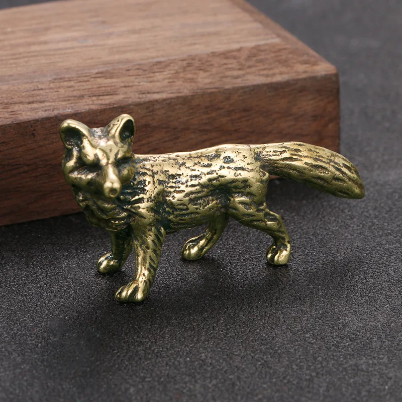 Mini Cute Brass Fox Statue Vintage Simulated Animal Statue Home Office Desk Decor Ornament Metal Figure Props Toy Gift Dropship