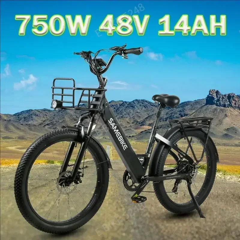 Electric Bike 2024 SAMEBIKE RS-A01 New 750W 48V 14AH 26-inch Tire Adult City Road Mountain Electric Bicycles With Basket Ebike